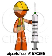 Poster, Art Print Of Orange Construction Worker Contractor Man Holding Large Syringe