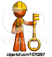 Poster, Art Print Of Orange Construction Worker Contractor Man Holding Key Made Of Gold