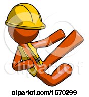 Poster, Art Print Of Orange Construction Worker Contractor Man Flying Ninja Kick Right