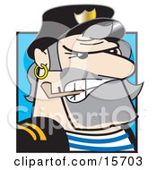 Tough Mean Male Sailor Biting A Pipe Clipart Illustration