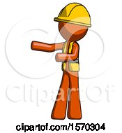 Poster, Art Print Of Orange Construction Worker Contractor Man Presenting Something To His Right