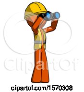 Poster, Art Print Of Orange Construction Worker Contractor Man Looking Through Binoculars To The Right