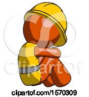 Poster, Art Print Of Orange Construction Worker Contractor Man Sitting With Head Down Back View Facing Right