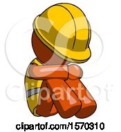 Poster, Art Print Of Orange Construction Worker Contractor Man Sitting With Head Down Facing Angle Right