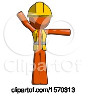 Poster, Art Print Of Orange Construction Worker Contractor Man Directing Traffic Right