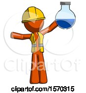 Poster, Art Print Of Orange Construction Worker Contractor Man Holding Large Round Flask Or Beaker