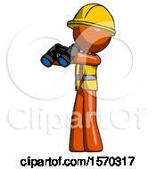 Poster, Art Print Of Orange Construction Worker Contractor Man Holding Binoculars Ready To Look Left