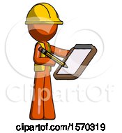 Poster, Art Print Of Orange Construction Worker Contractor Man Using Clipboard And Pencil