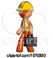 Poster, Art Print Of Orange Construction Worker Contractor Man Walking With Briefcase To The Left