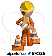 Poster, Art Print Of Orange Construction Worker Contractor Man Holding A Traffic Cone