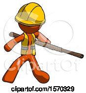 Poster, Art Print Of Orange Construction Worker Contractor Man Bo Staff Action Hero Kung Fu Pose