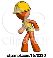 Poster, Art Print Of Orange Construction Worker Contractor Man Suspense Action Pose Facing Left