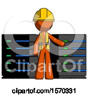 Poster, Art Print Of Orange Construction Worker Contractor Man With Server Racks In Front Of Two Networked Systems