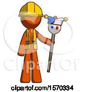 Poster, Art Print Of Orange Construction Worker Contractor Man Holding Jester Staff