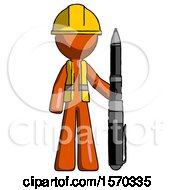 Poster, Art Print Of Orange Construction Worker Contractor Man Holding Large Pen