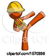 Poster, Art Print Of Orange Construction Worker Contractor Man Ninja Kick Right
