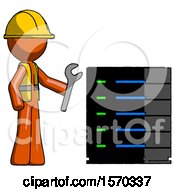 Poster, Art Print Of Orange Construction Worker Contractor Man Server Administrator Doing Repairs