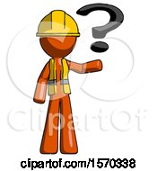 Poster, Art Print Of Orange Construction Worker Contractor Man Holding Question Mark To Right