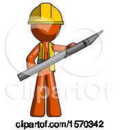 Poster, Art Print Of Orange Construction Worker Contractor Man Holding Large Scalpel