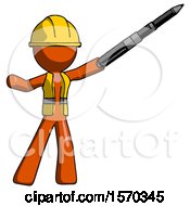 Poster, Art Print Of Orange Construction Worker Contractor Man Demonstrating That Indeed The Pen Is Mightier