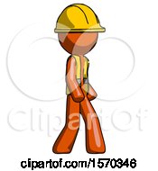 Poster, Art Print Of Orange Construction Worker Contractor Man Walking Turned Right Front View