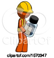 Poster, Art Print Of Orange Construction Worker Contractor Man Holding Glass Medicine Bottle