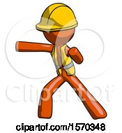 Poster, Art Print Of Orange Construction Worker Contractor Man Martial Arts Punch Left