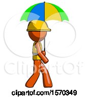 Poster, Art Print Of Orange Construction Worker Contractor Man Walking With Colored Umbrella