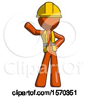 Orange Construction Worker Contractor Man Waving Right Arm With Hand On Hip