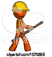 Poster, Art Print Of Orange Construction Worker Contractor Man Holding Bo Staff In Sideways Defense Pose