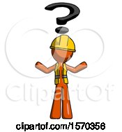 Poster, Art Print Of Orange Construction Worker Contractor Man With Question Mark Above Head Confused