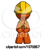 Poster, Art Print Of Orange Construction Worker Contractor Man Squatting Facing Front