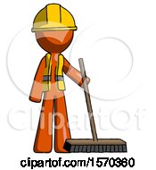Poster, Art Print Of Orange Construction Worker Contractor Man Standing With Industrial Broom