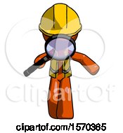 Poster, Art Print Of Orange Construction Worker Contractor Man Looking Down Through Magnifying Glass