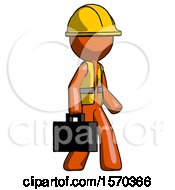 Poster, Art Print Of Orange Construction Worker Contractor Man Walking With Briefcase To The Right