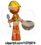 Poster, Art Print Of Orange Construction Worker Contractor Man With Empty Bowl And Spoon Ready To Make Something