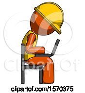 Poster, Art Print Of Orange Construction Worker Contractor Man Using Laptop Computer While Sitting In Chair View From Side