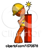 Poster, Art Print Of Orange Construction Worker Contractor Man Leaning Against Dynimate Large Stick Ready To Blow