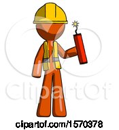 Poster, Art Print Of Orange Construction Worker Contractor Man Holding Dynamite With Fuse Lit