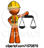 Poster, Art Print Of Orange Construction Worker Contractor Man Holding Scales Of Justice