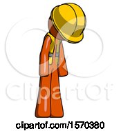 Poster, Art Print Of Orange Construction Worker Contractor Man Depressed With Head Down Turned Right