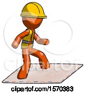 Poster, Art Print Of Orange Construction Worker Contractor Man On Postage Envelope Surfing
