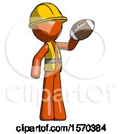 Poster, Art Print Of Orange Construction Worker Contractor Man Holding Football Up