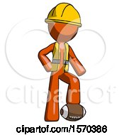 Poster, Art Print Of Orange Construction Worker Contractor Man Standing With Foot On Football