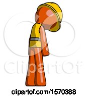 Poster, Art Print Of Orange Construction Worker Contractor Man Depressed With Head Down Back To Viewer Right