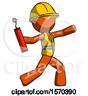 Poster, Art Print Of Orange Construction Worker Contractor Man Throwing Dynamite