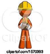 Poster, Art Print Of Orange Construction Worker Contractor Man Giving Football To You