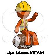 Poster, Art Print Of Orange Construction Worker Contractor Man Sitting On Giant Football