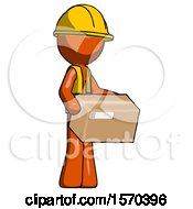 Poster, Art Print Of Orange Construction Worker Contractor Man Holding Package To Send Or Recieve In Mail