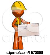 Poster, Art Print Of Orange Construction Worker Contractor Man Presenting Large Envelope